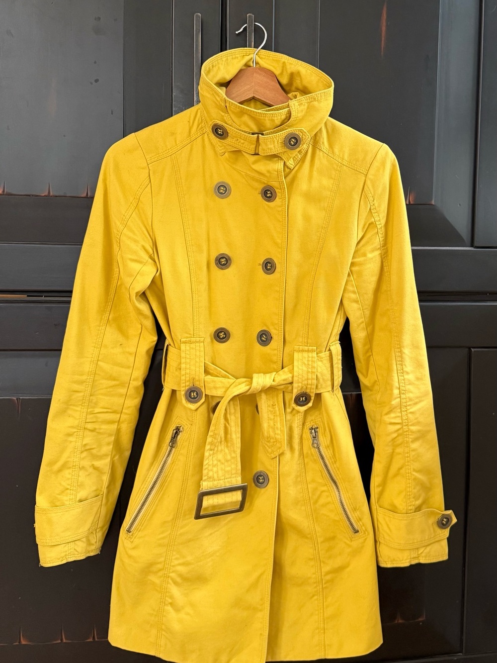 Vintage Jack by BB Dakota Yellow Double-Breasted Trench Coat with Belt